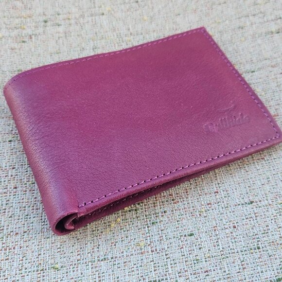 Bullhide Wallet Genuine Leather Purse Card Holder Bilfold Billfold Burgundy Red - Picture 8 of 10